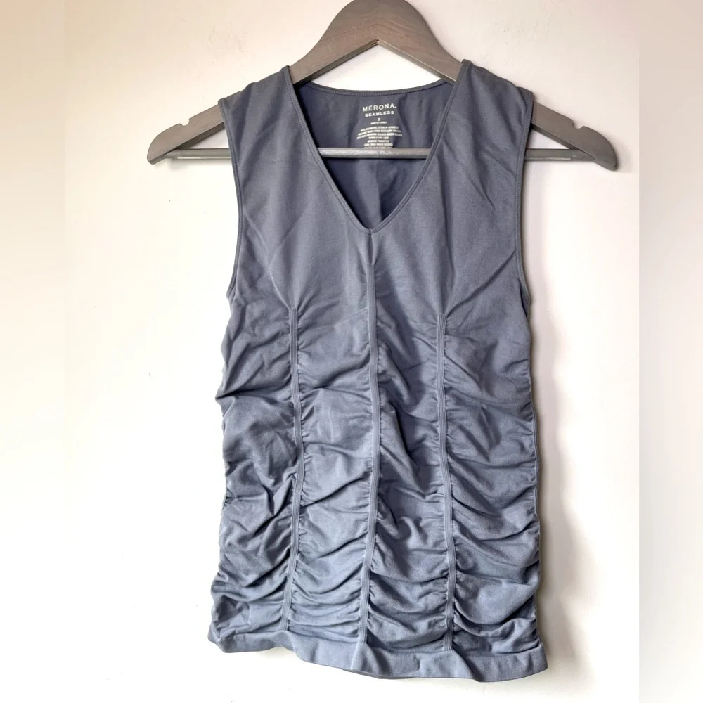 Merona Seamless Gray Ruched Sleeveless Top, Size Women’s Small - Picture 1 of 6